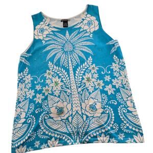 Sweaterworks Tank Top Blue Turquoise Size XL Beaded Sequin Tropical Paisley